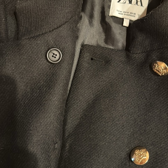 Zara | Black Pea Coat | Wool Blend | Military Style | size M - Picture 5 of 9